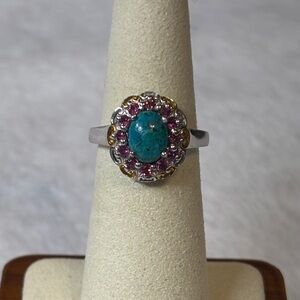 NEW 1.80 CTW Genuine Chrysocolla & Garnet Ring 925 Sterling Silver